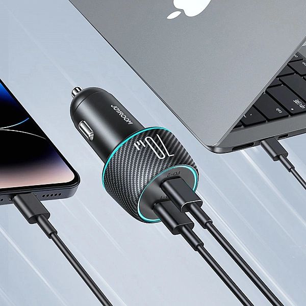 Ładowarka samochodowa 2x USB C 70W z podświetleniem LED Joyroom JR-CCN