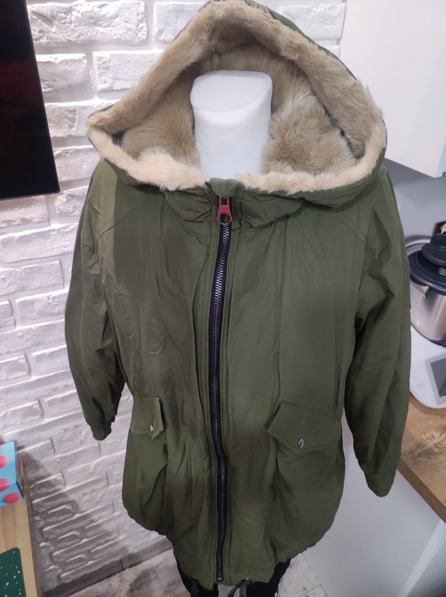 Parka damska z kapturem  firmy ZARA khaki w rozmiarze S