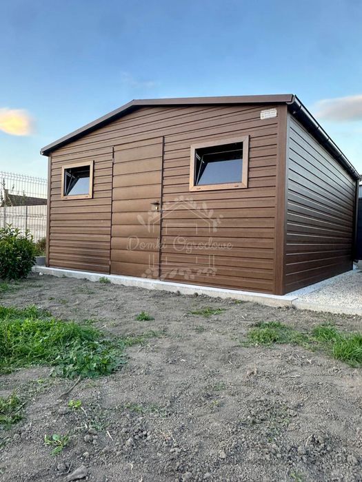 Domek Ogrodowy 5x4m Drzwi 2x okno Ciemny Orzech Rynny  Dwuspad  ID690