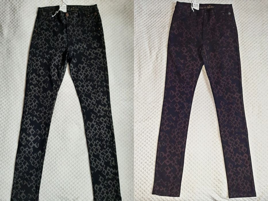 Штани, брюки, стрейч, жіночі, нові, з мерехтливим принтом, р. 36(S)