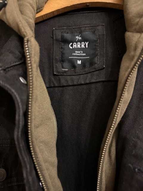 Kurtka męska Carry M jeans czarna z kapturem łączona z rękawem khaki