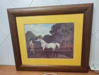 Quadro moldura madeira gravura com cavalo