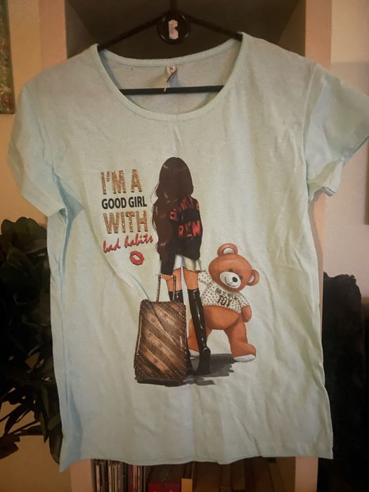 Nowy T shirt mietowy z misiem M