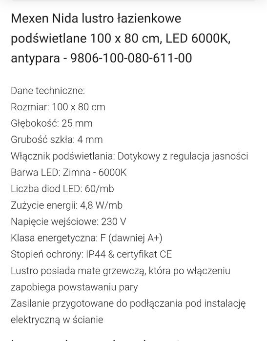 Lustro łazienkowe z led