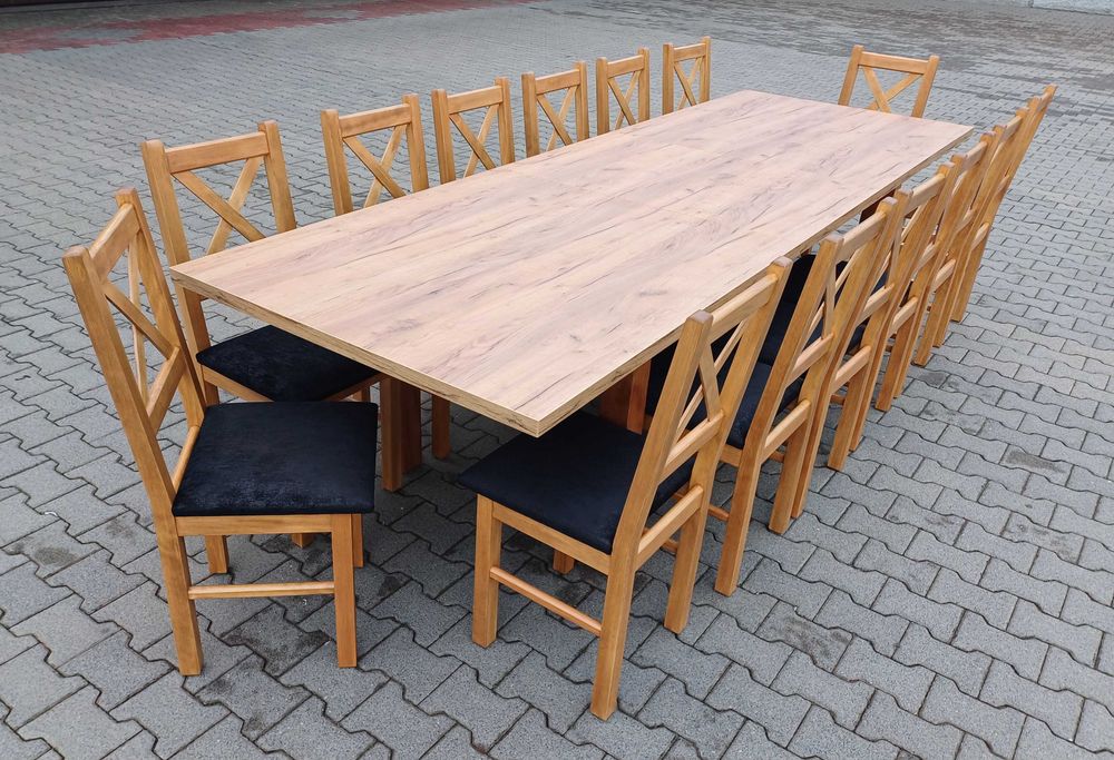 stół 244/314x103 + 14 krzeseł craft zloty k003 solidne krzesła mocne