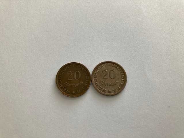 6 moedas  Moçambique, 50 centavos 1957 e 1973, 20 centavos 1961 e 1973