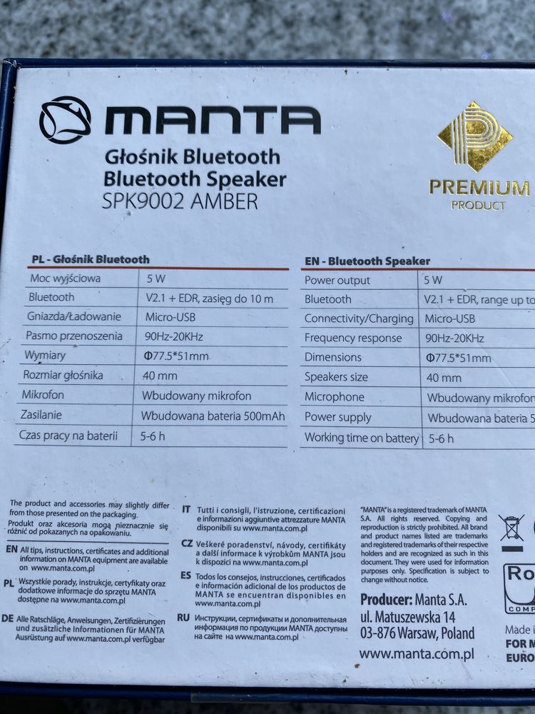 Głośnik Manta bluetooth