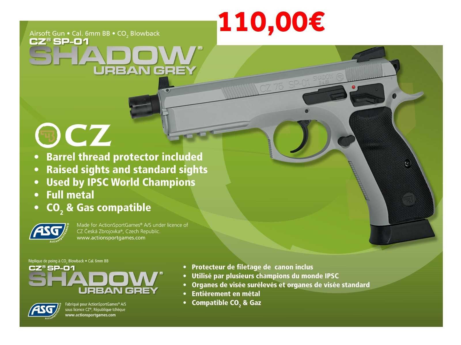 Pistola Airsoft Greengas MK23 (SEM Blowback) e CZ Shadow de CO2 FULL METAL BLOWBACK novas