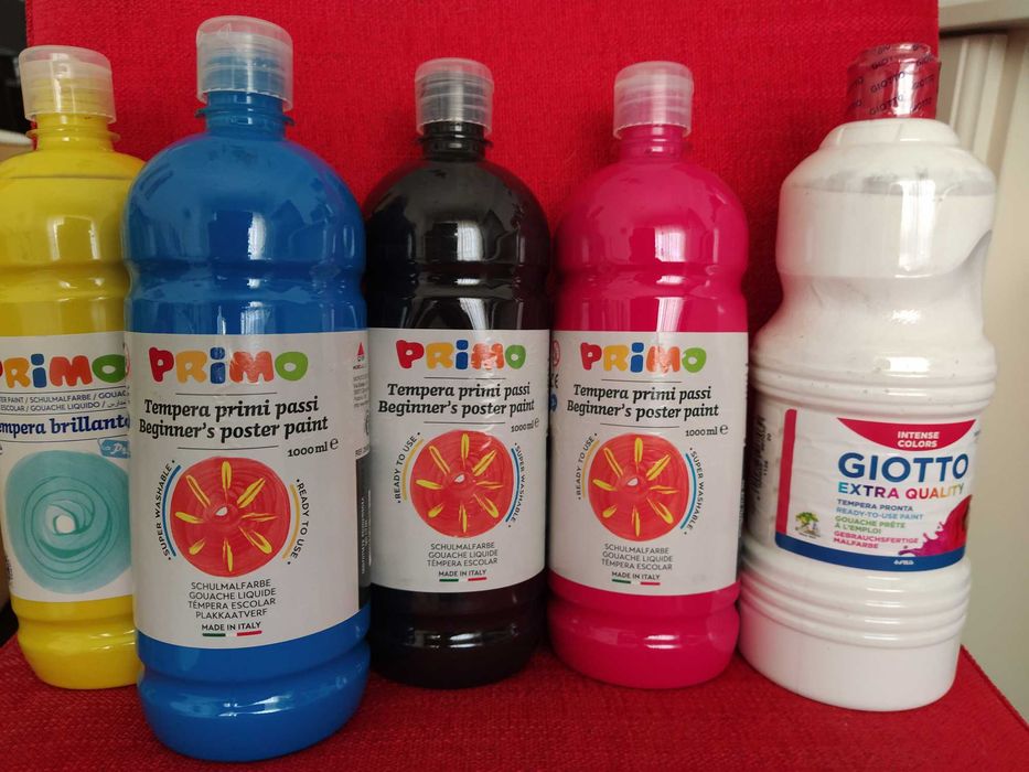 Tinta Guache frasco 1 litro - 5 cores diferentes