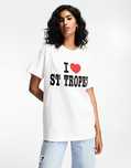 Asos Design 36 S T-Shirt Biały I Love St Tropez 100% Bawełna D1607