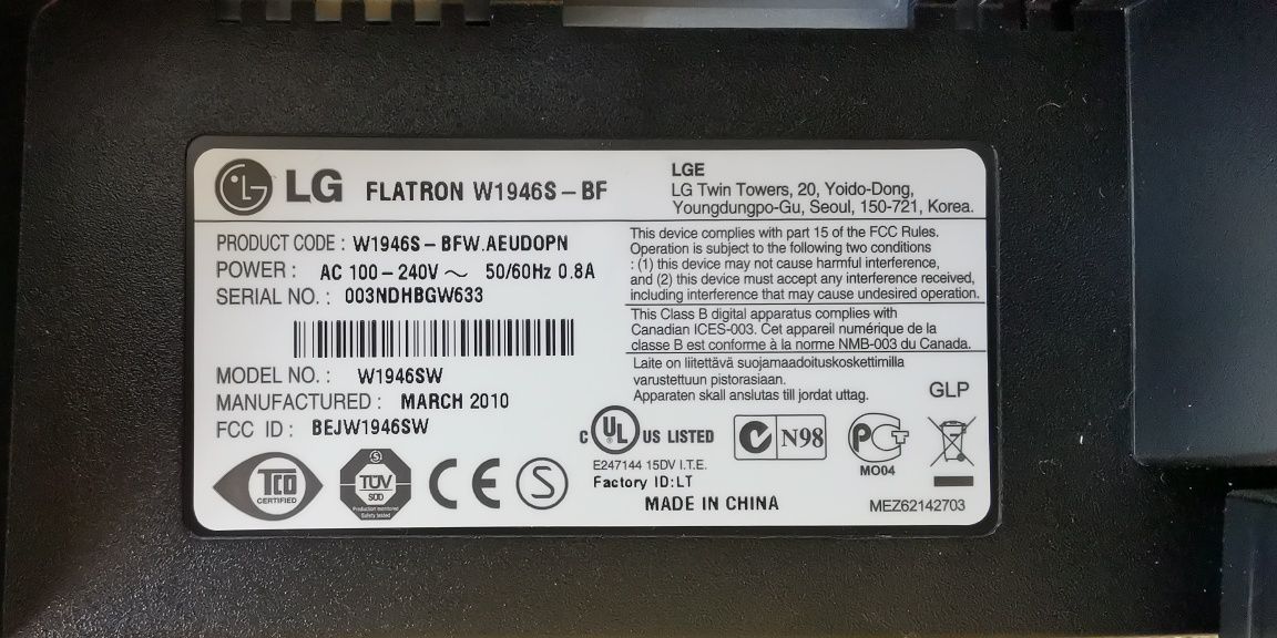 LG flatron w1946s bf