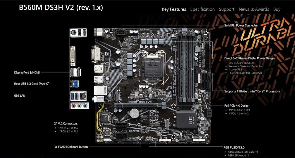 Материнская плата Gigabyte b560m ds3h v2