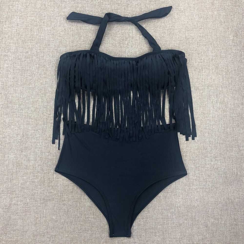 Damskie Bikini Strój Kąpielowy Wysoki Stan Frędzle Kostium Plażowy L