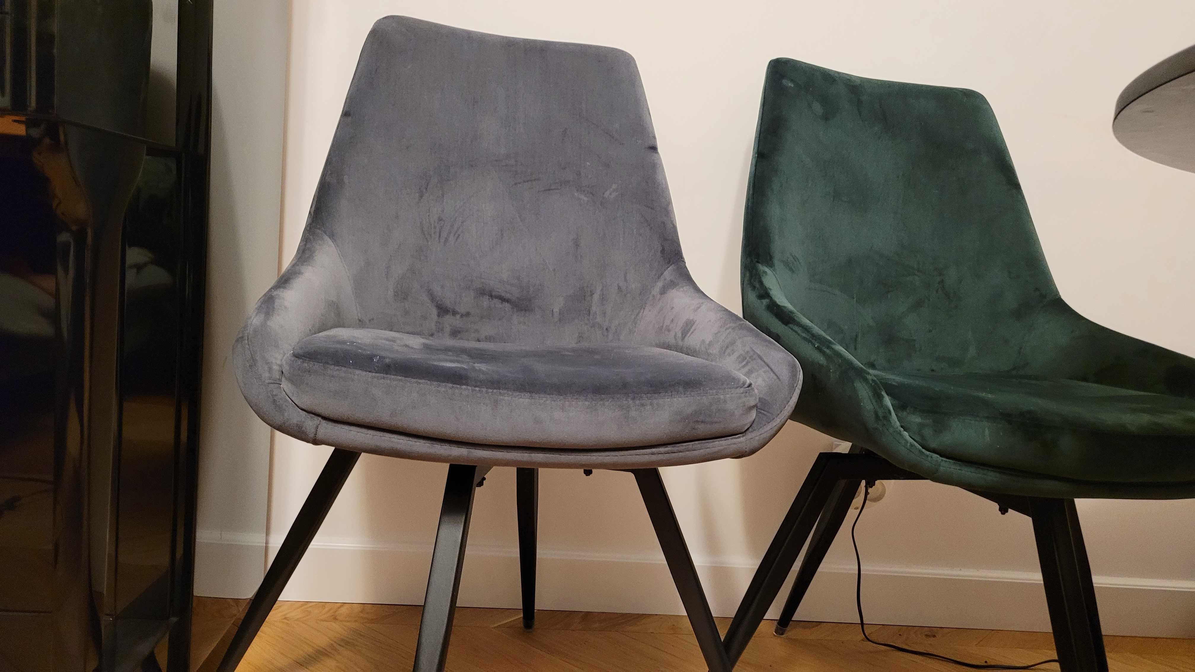 Obrotowe krzesła tapicerowane panko welur 4szt szare zielone wygodne!