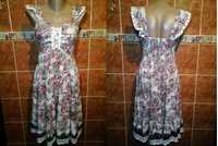 Шелковое платье сарафан в цветы с воланами и кружевом турция