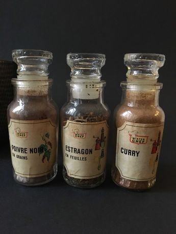 Conjunto de 3 frascos vidro vintage retro de especiarias Master Chef