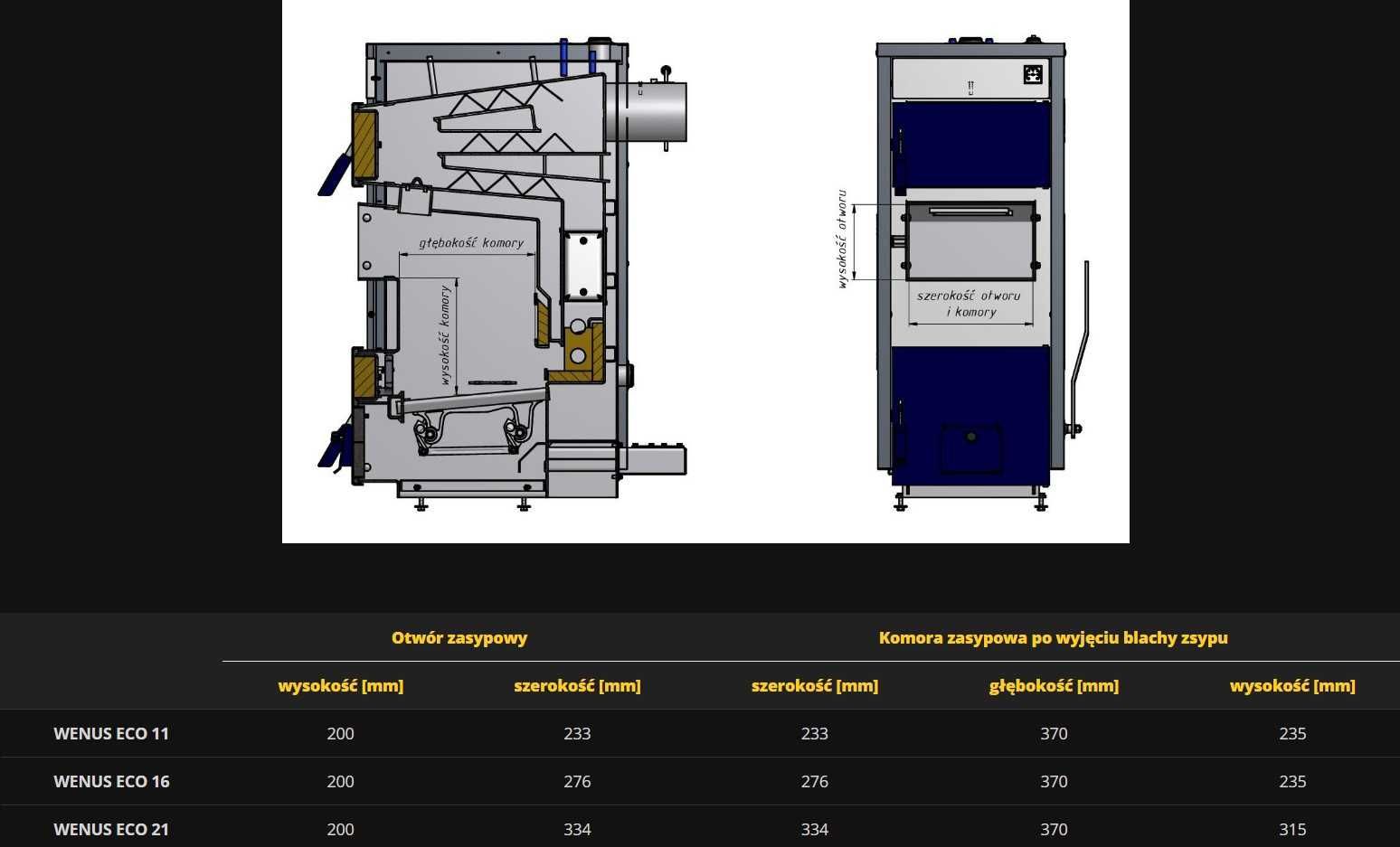 kocioł na WĘGIEL ZĘBIEC Wenus ECO 11 kW zasypowy ecodesign 5 klasa