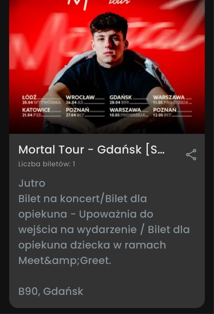 Bilet na koncert Mortal Tour - Gdansk