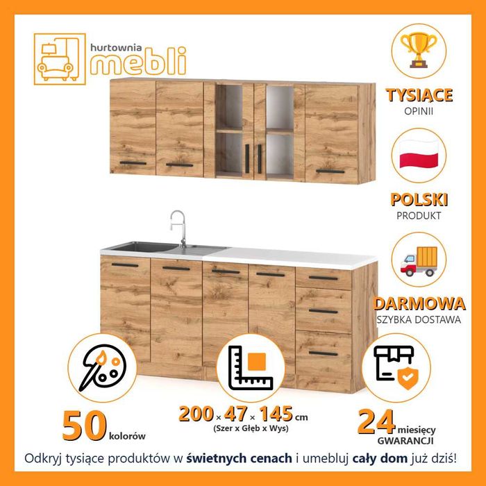 Kuchnia Nowoczesna Rest 2.0m Zestaw Kuchenny Modułowy Z Blatem Pojemny