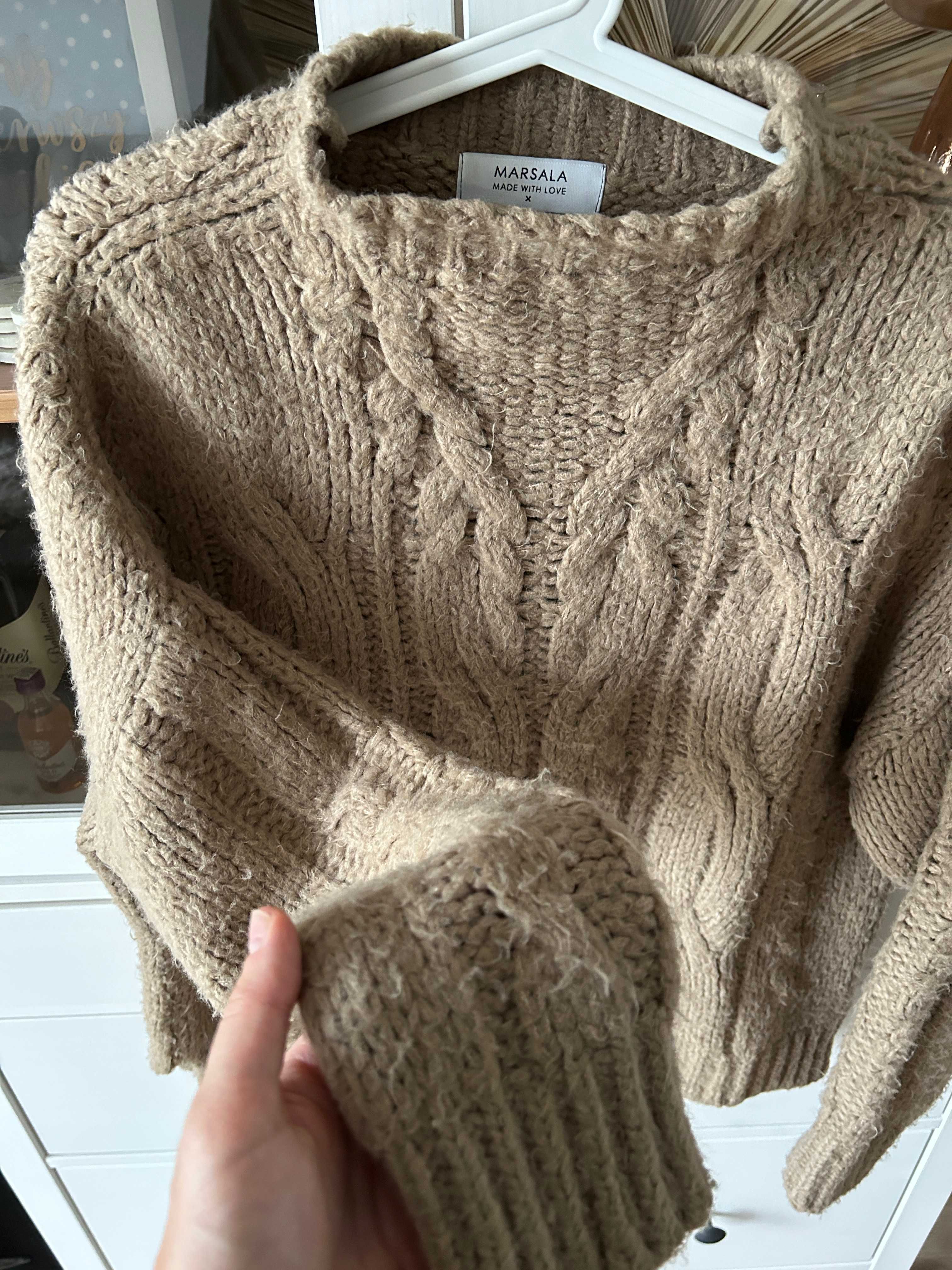 Wełniany sweter brązowy ciepły Marsala Butik jesienny zimowy