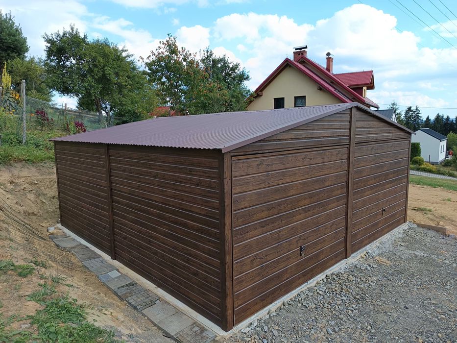 Garaże blaszane garaż blaszany 6x6 6x5.80 7x5 profil Rus-Stal orzech