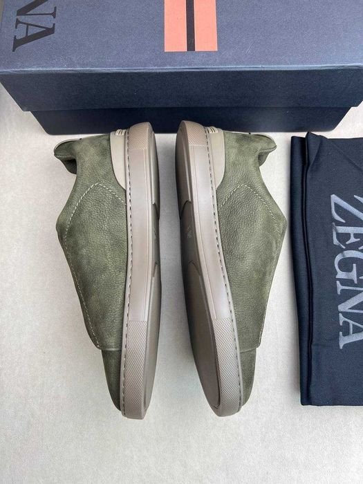 Мужские зеленые кроссовки Zegna кожаные кеды Зенья ob401