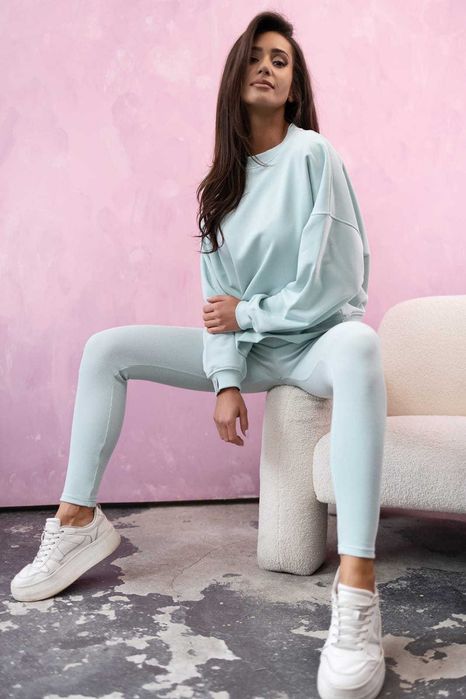Bawełniana bluza LENOSHKA damska oversize jasny teal -Polska produkcja