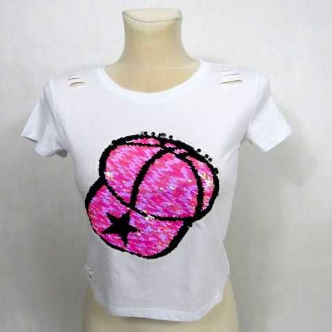 BLUZKA letnia z krótkim rękawem 3D mieniąca czapka T-SHIRT na lato 36