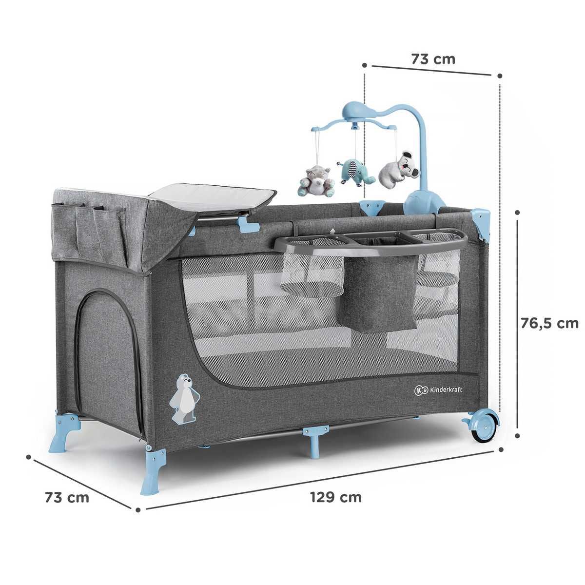 Łóżeczko turystyczne KINDERKRAFT z przewijakiem i karuzelą! Kojec nieb