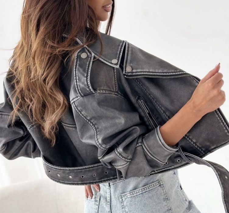 Piękna S/M/L kurtka skórzana damska skóra nowa ramoneska nowa