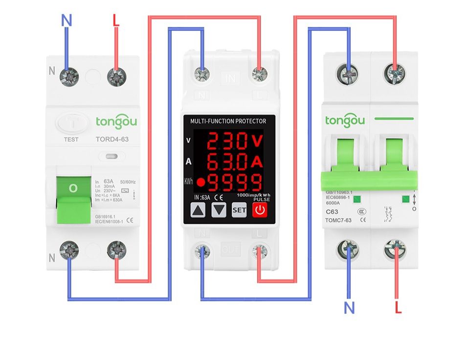TONGOU TOWZS Реле защиты напяжения 63А, 230В, счётчик
