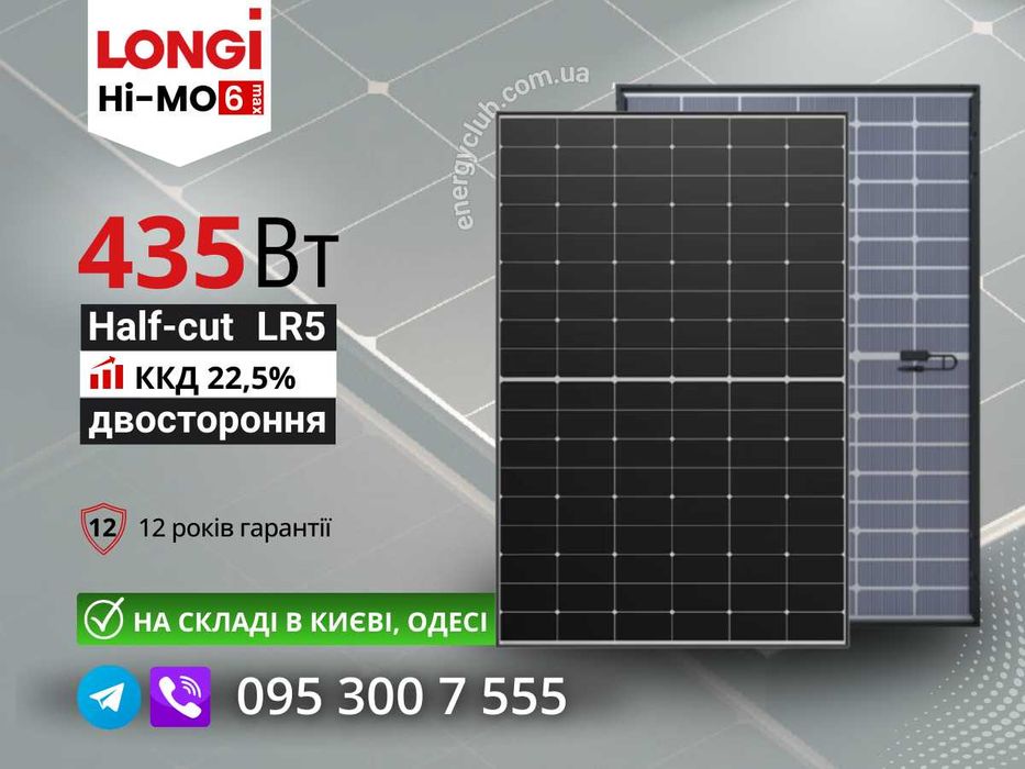 Сонячні панелі Longi HTD 435M Bifacial / чорна рамка / подвійне скло