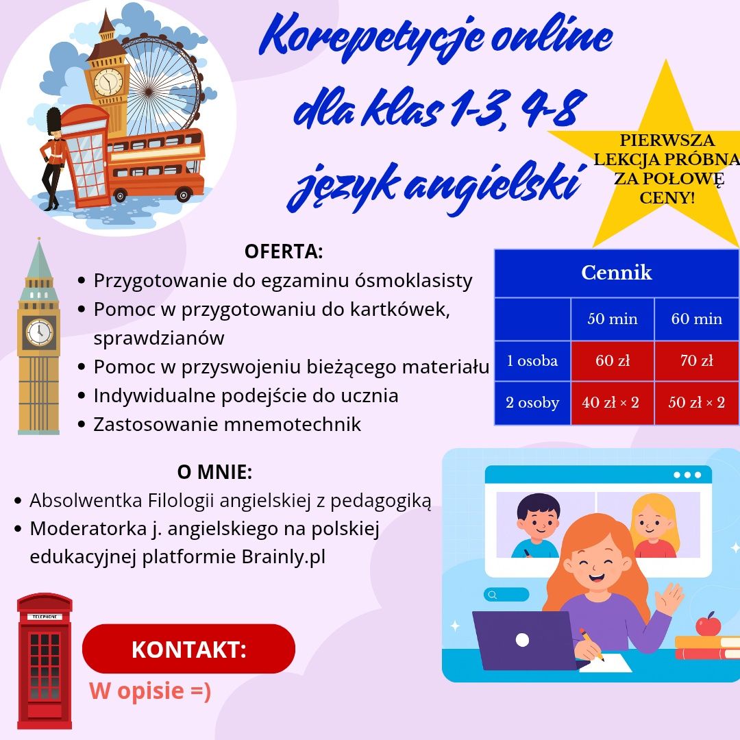Korepetycje online z języka angielskiego dla szkoły podstawowej