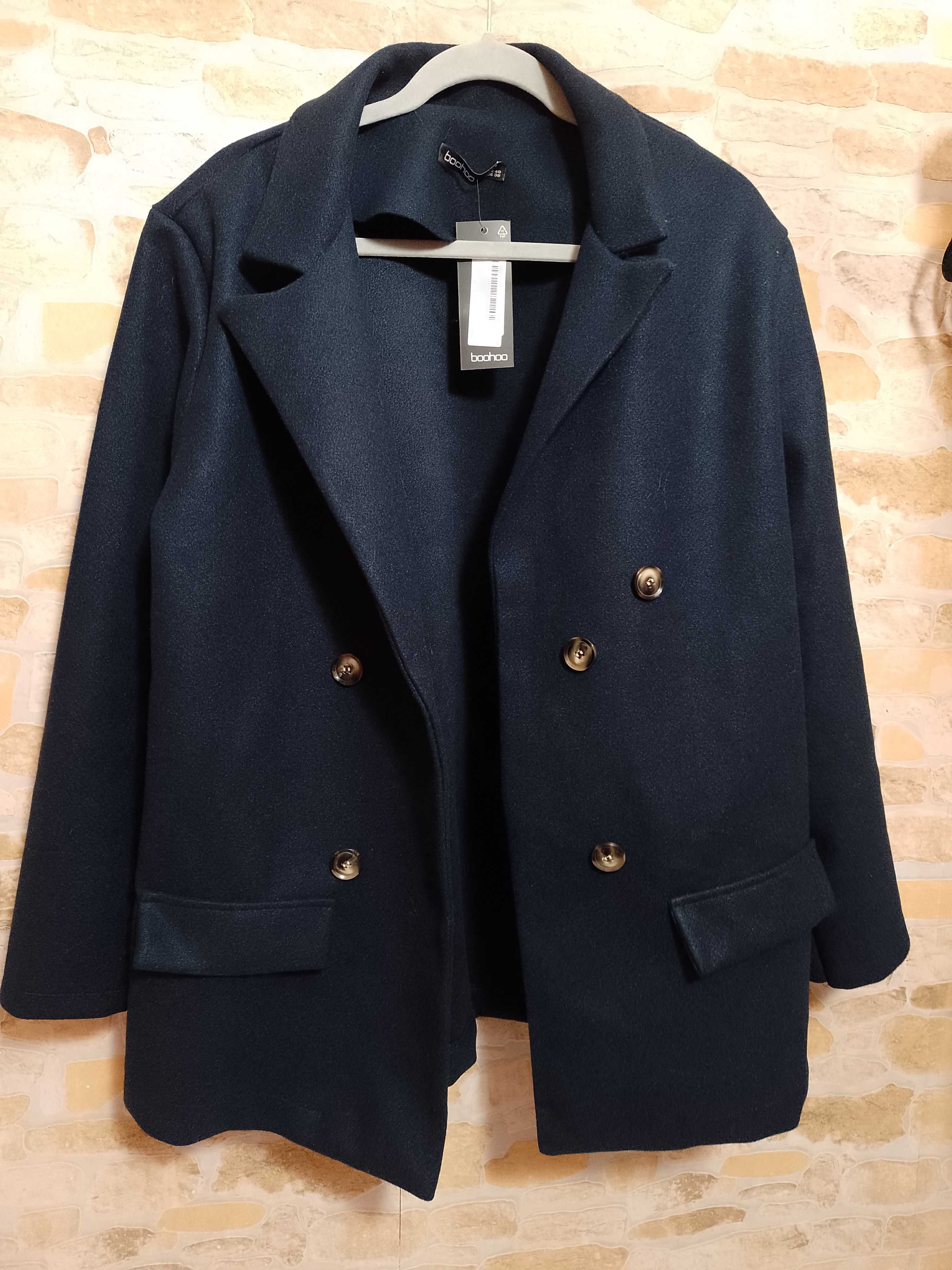 (40/L) Granatowy płaszcz oversize z Londynu, NOWY
