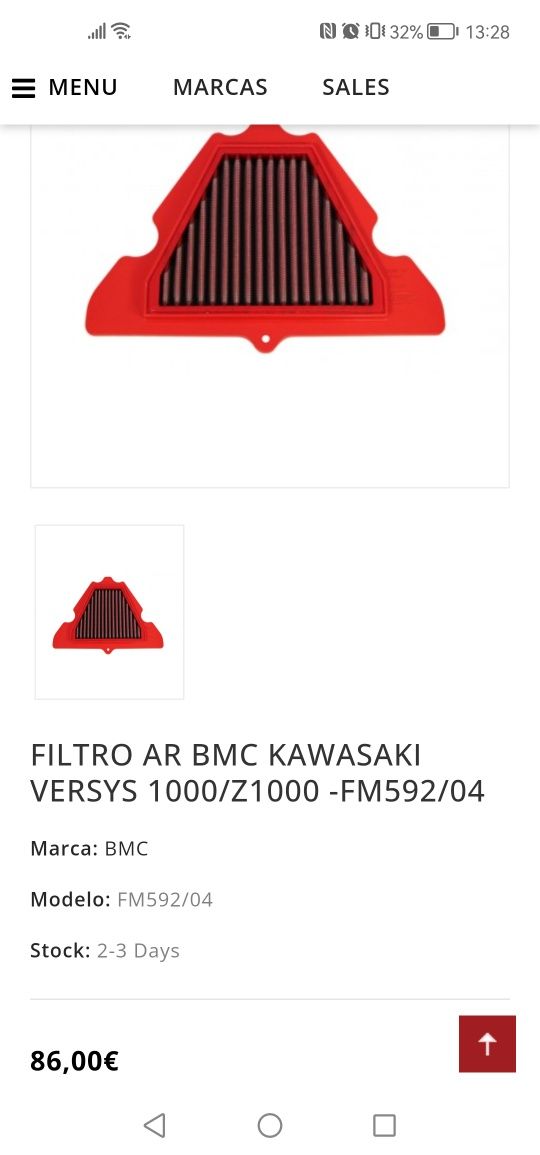 Filtro ar Bmc lavável  z1000(oferta kit limpeza