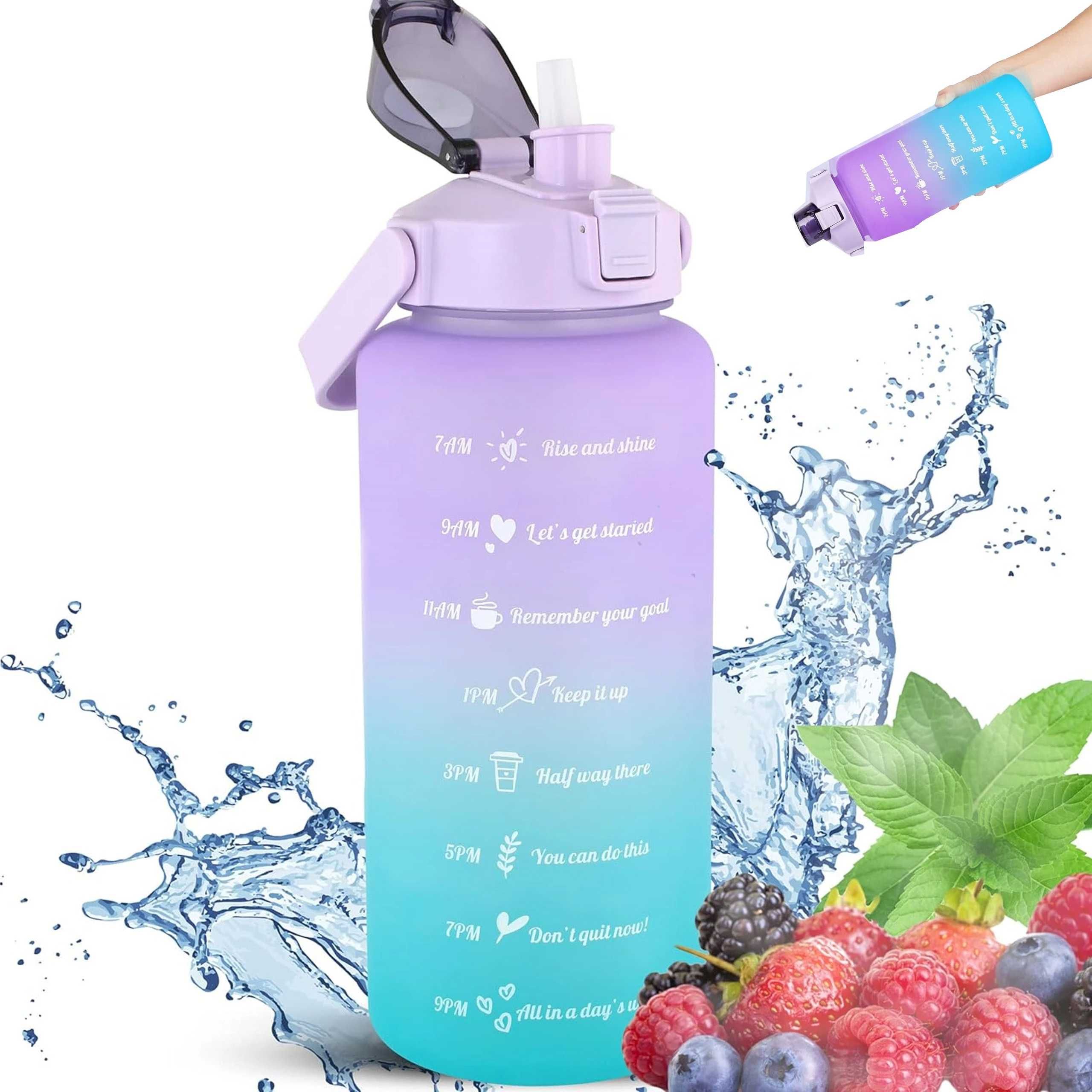 Bidon Butelka Motywacyjna Do Picia 2000ml 2l ZE SŁOMKĄ Z UCHWYTEM