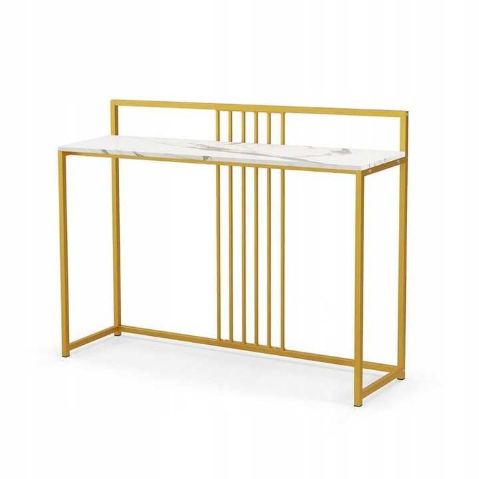 Stolik konsolowy z imitacji marmuru złota stal 120x32x89 cm COSTWAY