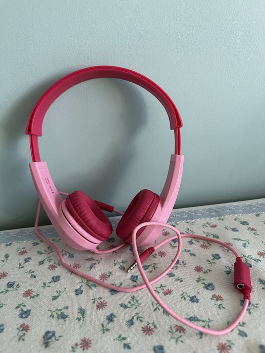 różowe dziecięce przewodowe słuchawki nauszne Motorola jack