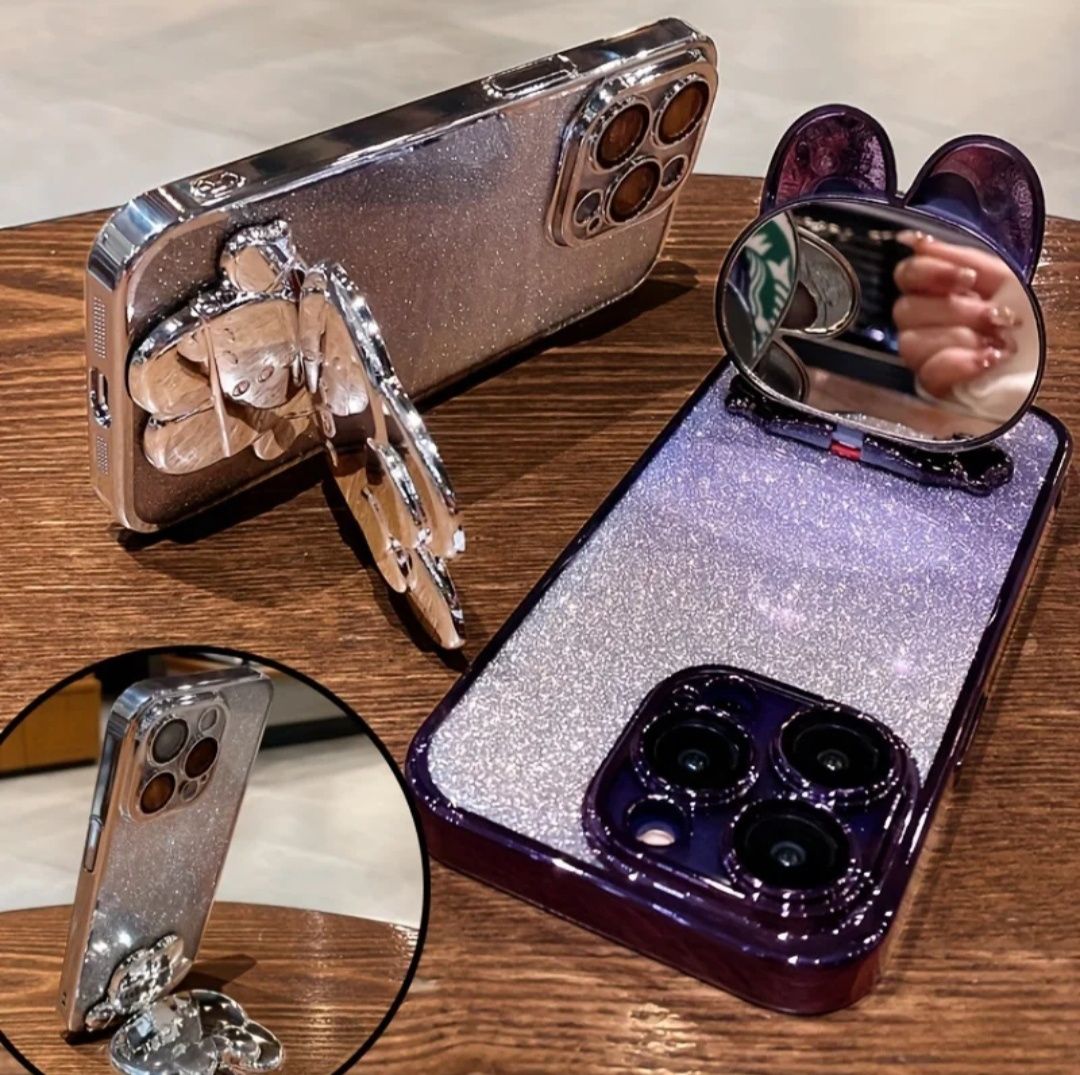 Nowe Etui do iPhone 15 podstawka lusterko stojak królik rabbit