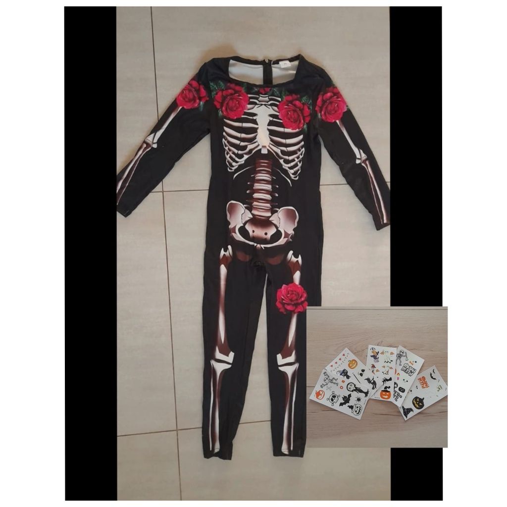Nowy kostium przebranie szkielet kościotrup Halloween 6-7, 116-122 bal
