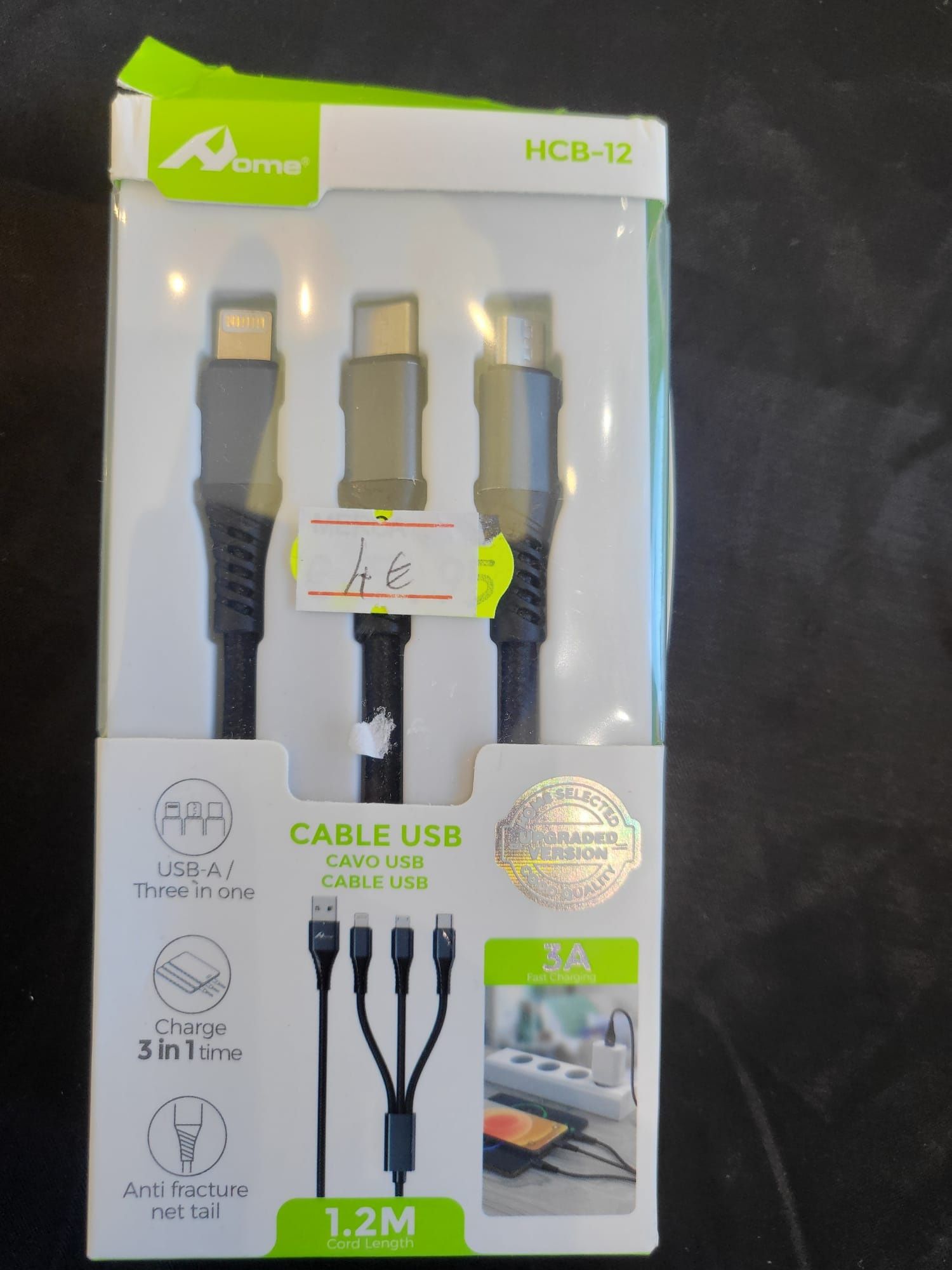 Cabo carregado com 3 saidas iphone ,Samsung  e micro