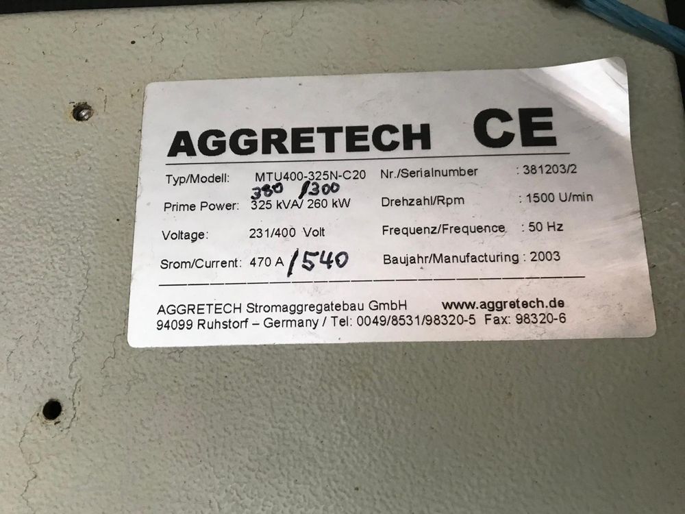 Генератор дизельний 325 кВА/260 кВт AGGRETECH