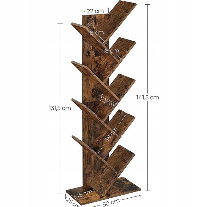 Vasagle regał na książki brąz rustykalny 141,5 cm