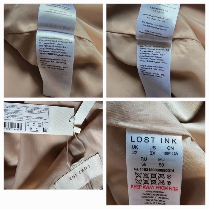Nowy beżowy płaszcz jednorzedowy z paskiem rękawy patki Lost Ink 5XL