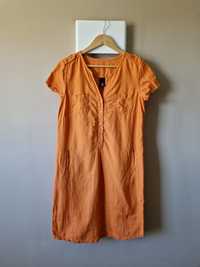 Heine B.C. pomarańczowa koszulowa lniana sukienka z lnu 38 M 40 L