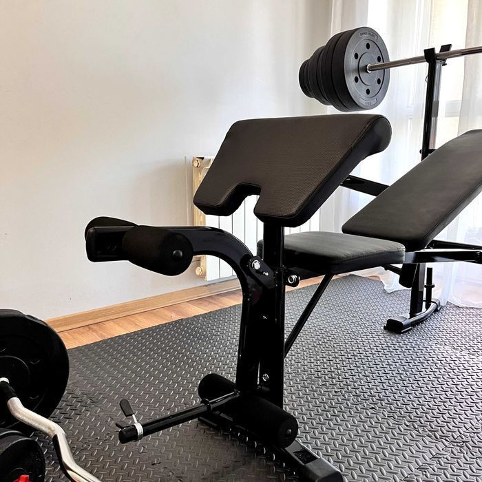 Zestaw Do Ćwiczeń 128kg Siłownia Ławeczka Hantle Sztanga Obciążenia