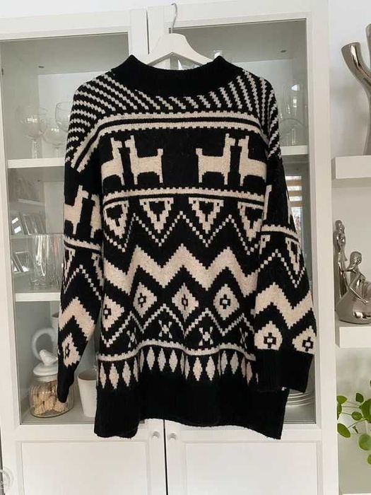 H&M damski zimowy dłuższy sweterek z wełną M/L|XL