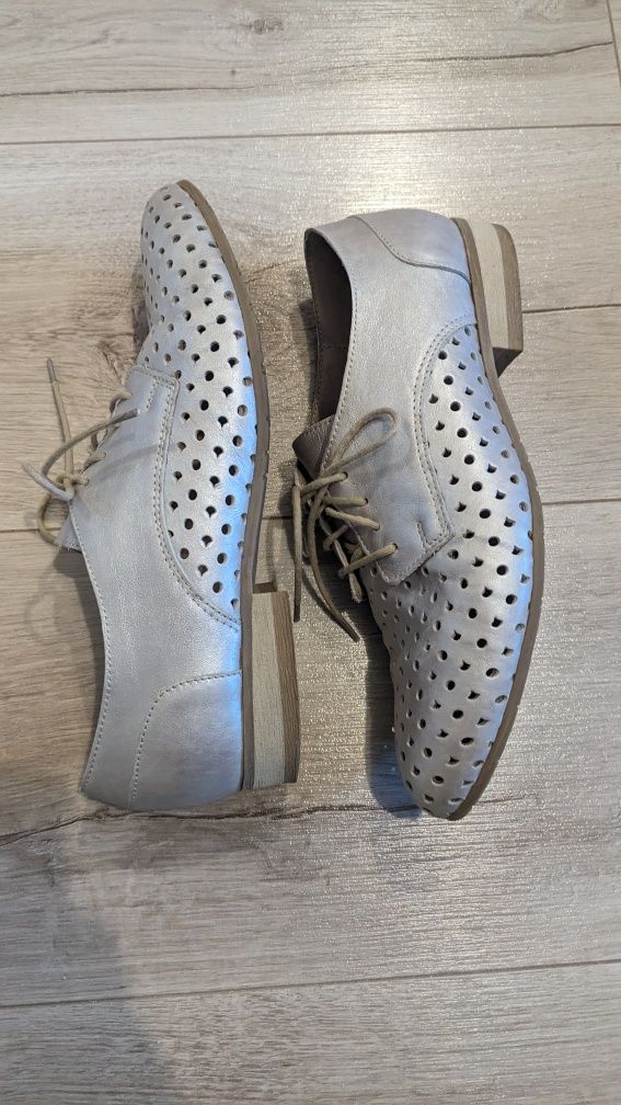 Buty Oxford sznurowane skóra naturalna skórzane srebrne ryłko 37,5