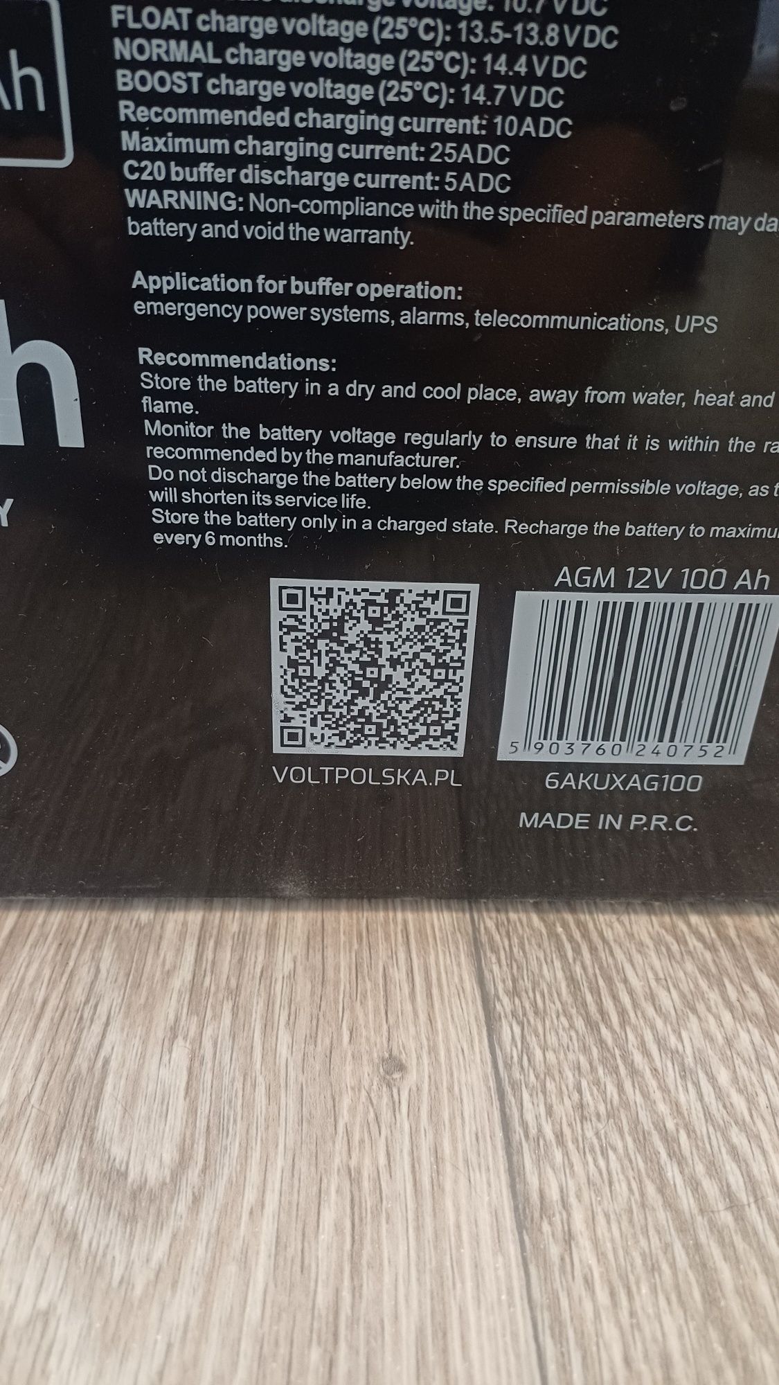 Акумулятор для ДБЖ Volt Polska AGM 12V 100Ah VRLA (6AKUXAG100)