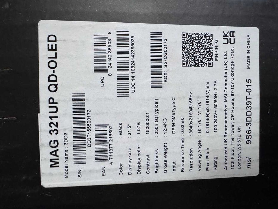 Монитор MSI MAG 321UP QD-OLED 1 шт. NEW!